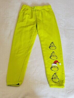 Girls Yellow-Green Grinch Graphic Joggers
